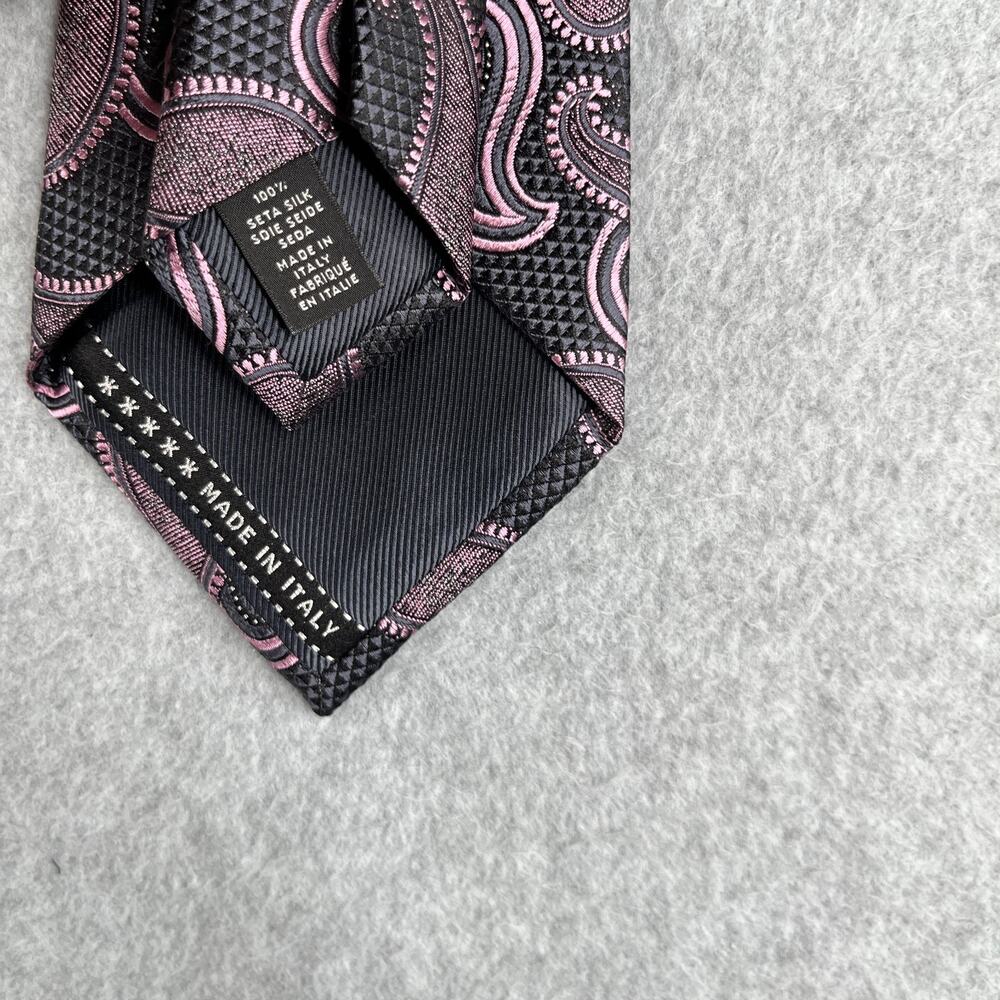 Ermrnrgildo Zegna Neck Tie Gray Pink Paisley Silk Made In Italy Mens - Picture 4 of 7
